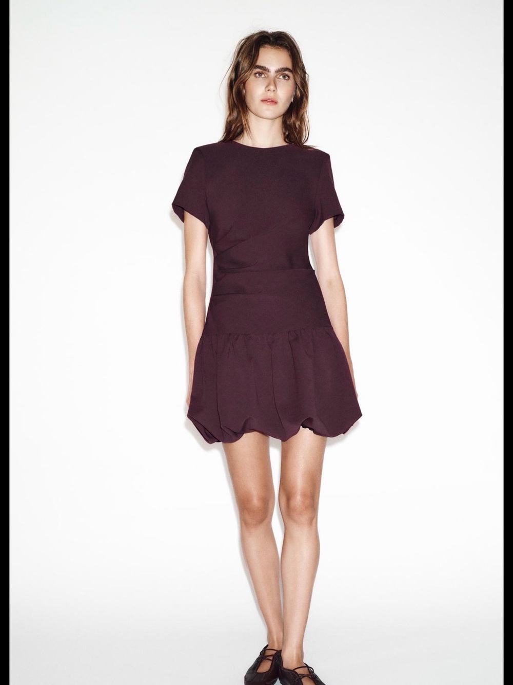 Zara Short Sleeve Bubble Hem Dress - Deep Plum